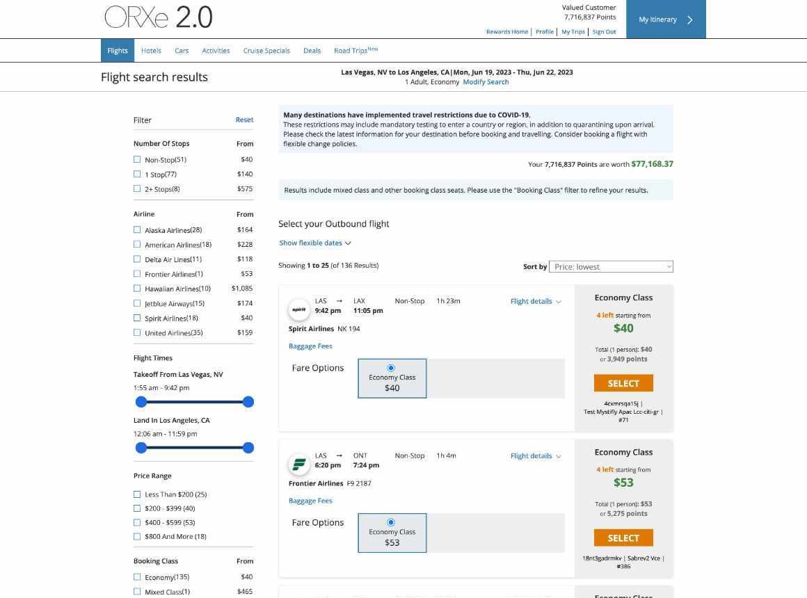 ORXe 2.0 results page