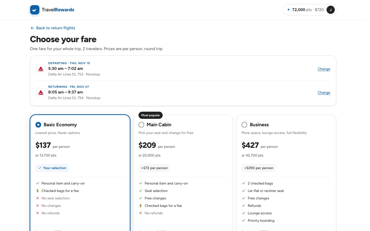 Desktop Fare screen