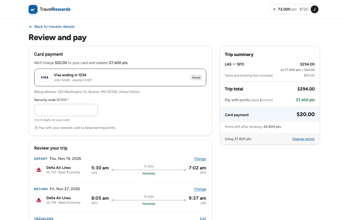Desktop Review and pay screen