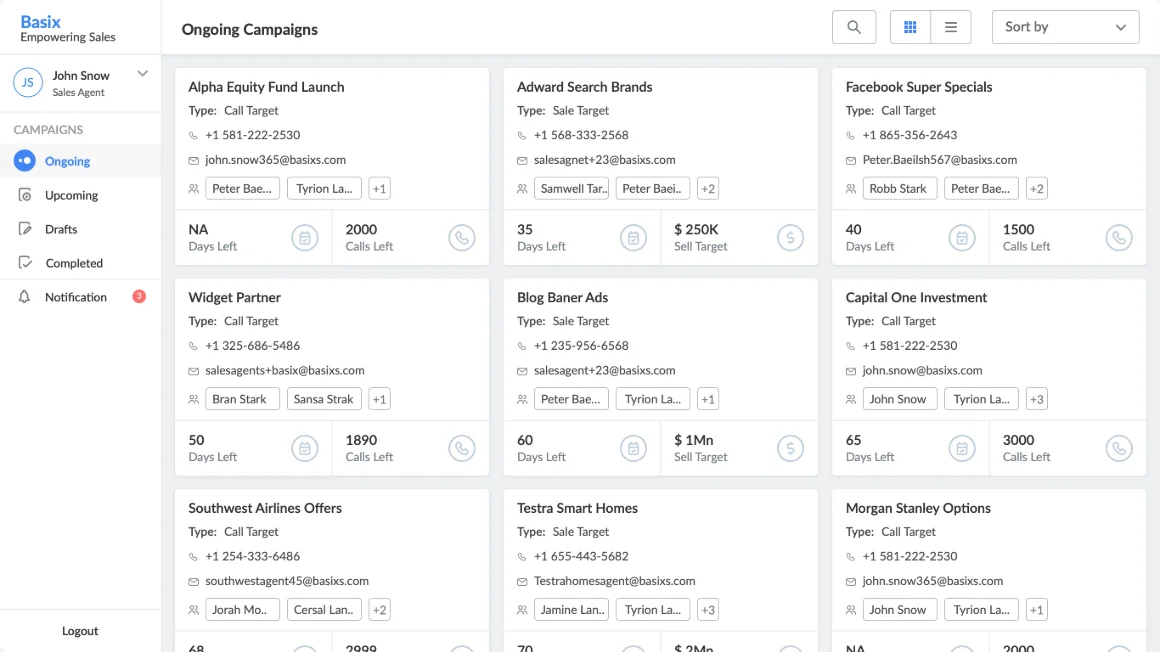 Ongoing campaigns for a sales agent