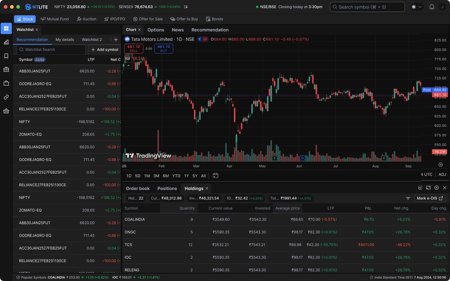 NT Lite dashboard in dark mode