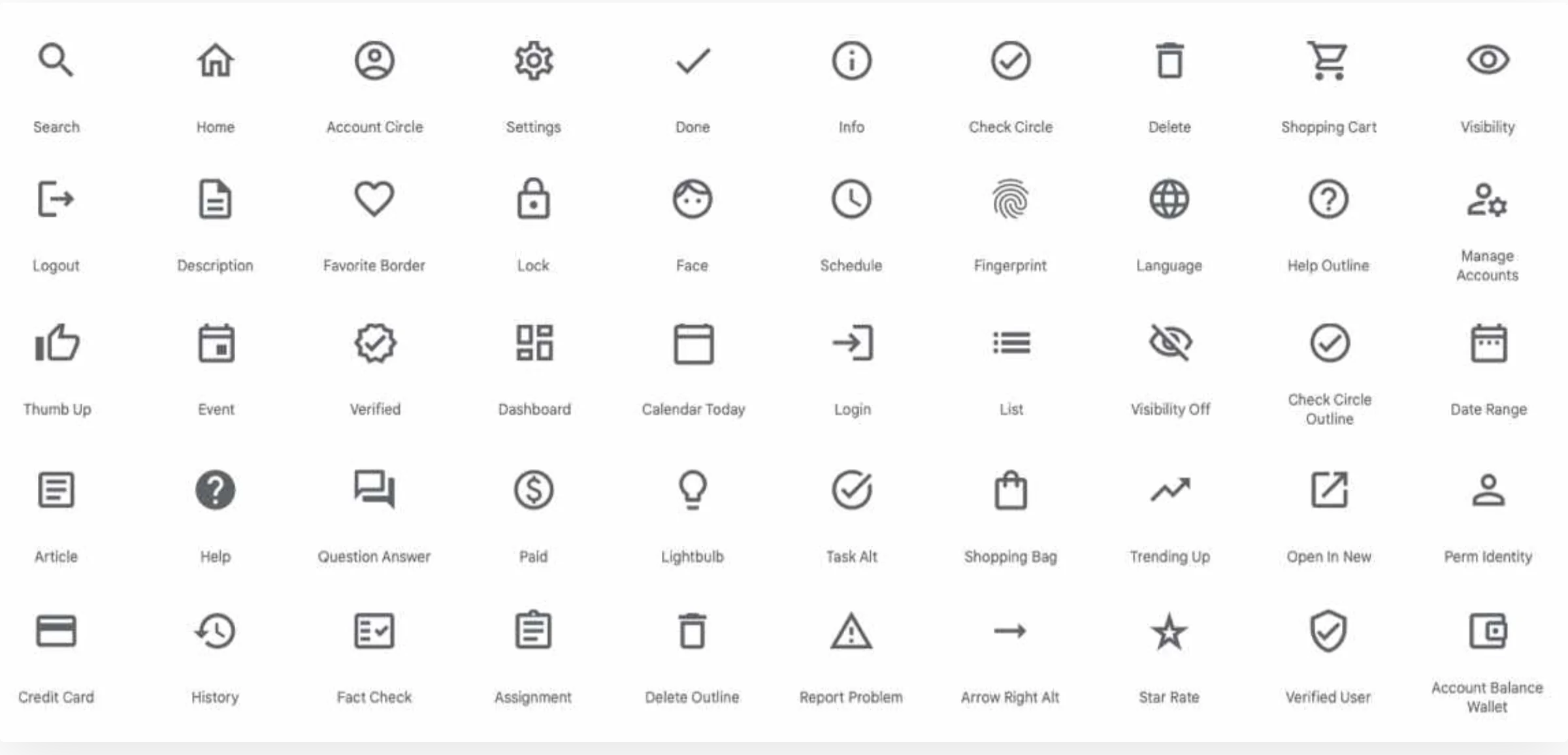 Icon set: search, home, account, settings, cart and 45 more