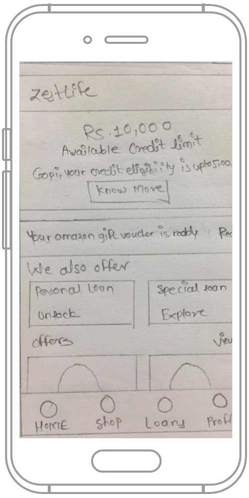 Hand-sketched wireframe 1
