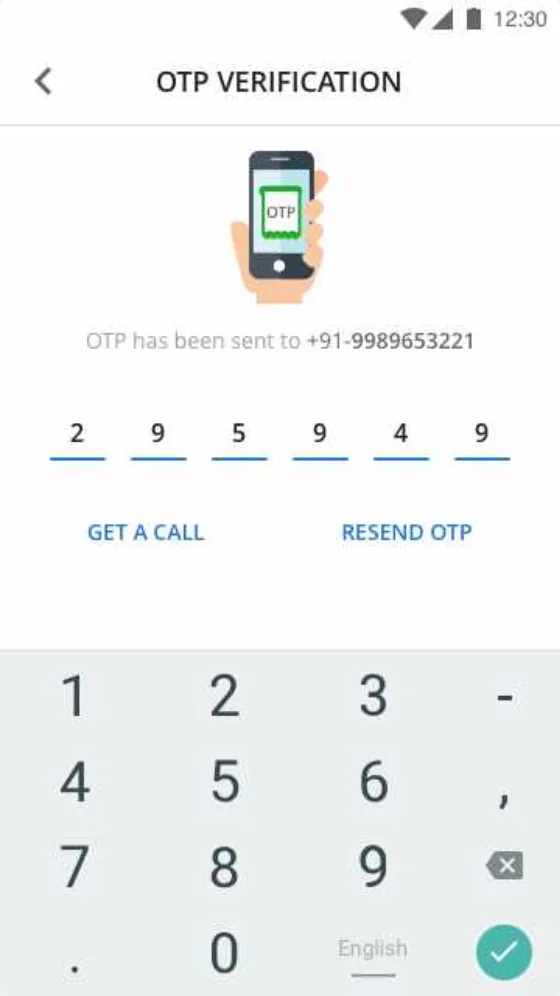 OTP verification with number keypad